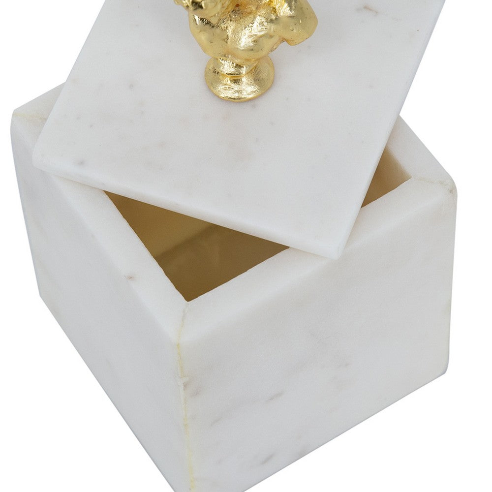 Jemi Decorative Jewellery Box, Gold Bust Accent, 8 Inch White Marble - BM350307