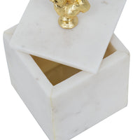 Jemi Decorative Jewellery Box, Gold Bust Accent, 8 Inch White Marble - BM350307