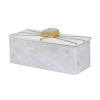 Decorative Storage Box with Gold Amethyst Handle, 8 Inch White Marble  - BM350308