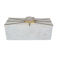 Decorative Storage Box with Gold Amethyst Handle, 8 Inch White Marble  - BM350308