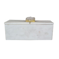Decorative Storage Box with Gold Amethyst Handle, 8 Inch White Marble  - BM350308