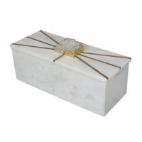 Decorative Storage Box with Gold Amethyst Handle, 8 Inch White Marble  - BM350308
