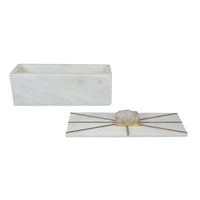 Decorative Storage Box with Gold Amethyst Handle, 8 Inch White Marble  - BM350308