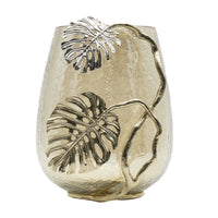 Azra Decorative Vase with Aluminum Leaf Handle, Gold-Silver Glass 11 Inch - BM350309