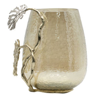 Azra Decorative Vase with Aluminum Leaf Handle, Gold-Silver Glass 11 Inch - BM350309