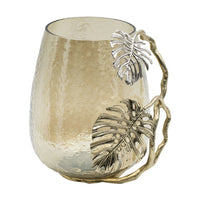 Azra Decorative Vase with Aluminum Leaf Handle, Gold-Silver Glass 11 Inch - BM350309
