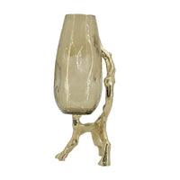 Dyna Decorative Vase with Branch Style Base, Aluminum, Gold Glass 18 Inch - BM350310