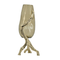 Dyna Decorative Vase with Branch Style Base, Aluminum, Gold Glass 18 Inch - BM350310