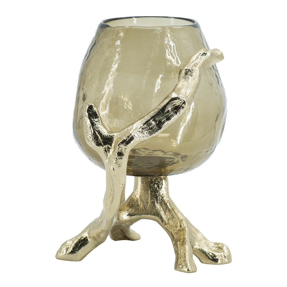Dyna Decorative Candle Holder, Branch Base, Aluminum, Gold Glass 10 Inch - BM350311