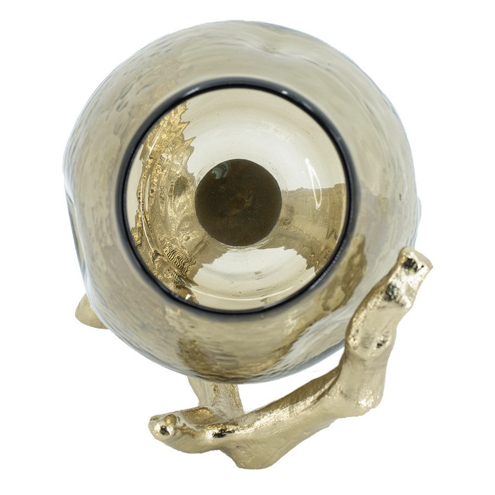 Dyna Decorative Candle Holder, Branch Base, Aluminum, Gold Glass 10 Inch - BM350311