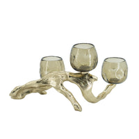 Dyna Votive with 3 Holders, Multiple Branches Accents, Gold Glass 16 Inch - BM350312