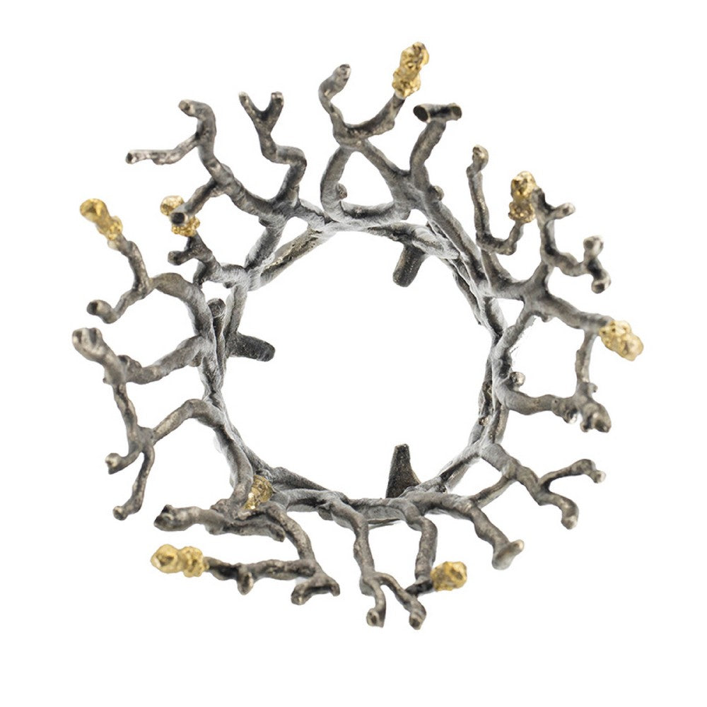 Akira Vase, Twig Inspired Frame, Aluminum-Glass, Silver-Gold, 14 Inch - BM350313