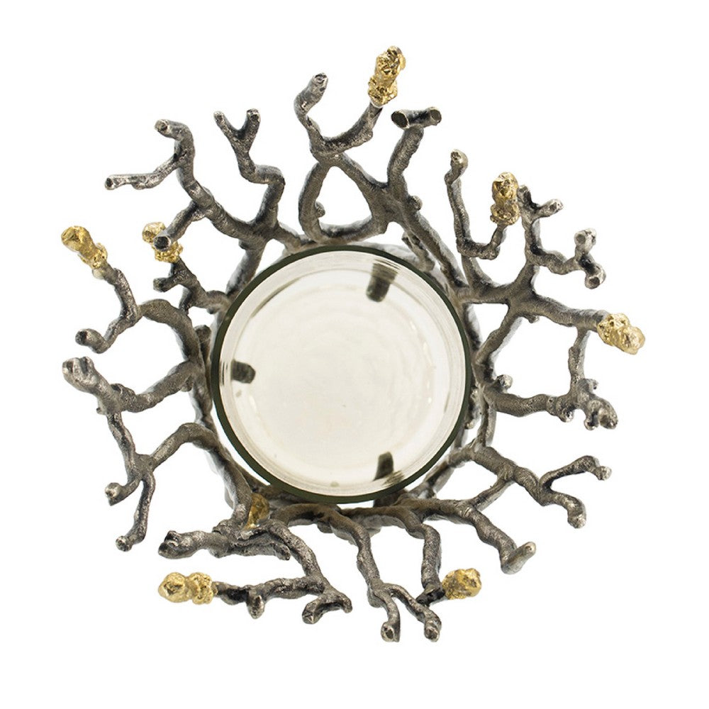 Akira Vase, Twig Inspired Frame, Aluminum-Glass, Silver-Gold, 14 Inch - BM350313