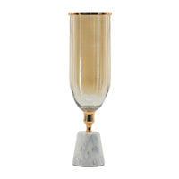 Kylie Decorative Vase with White Marble Base, Aluminum, Gold Glass 19 Inch - BM350314