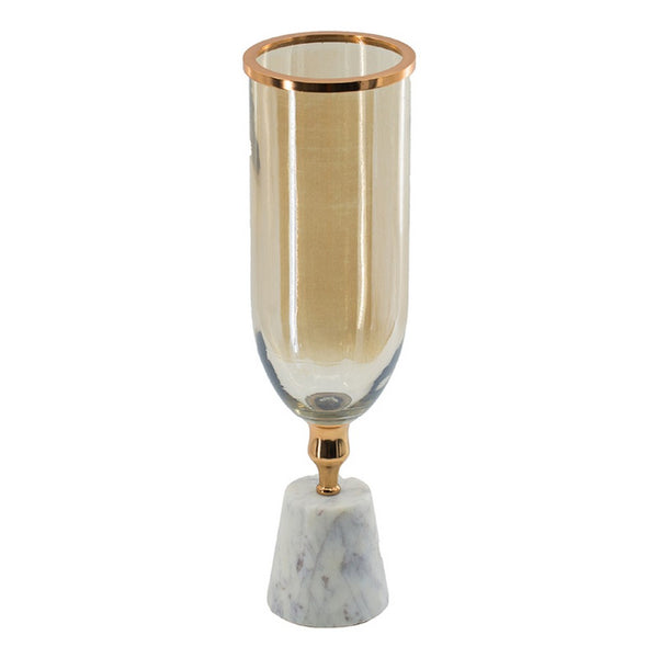 Kylie Decorative Vase with White Marble Base, Aluminum, Gold Glass 19 Inch - BM350314