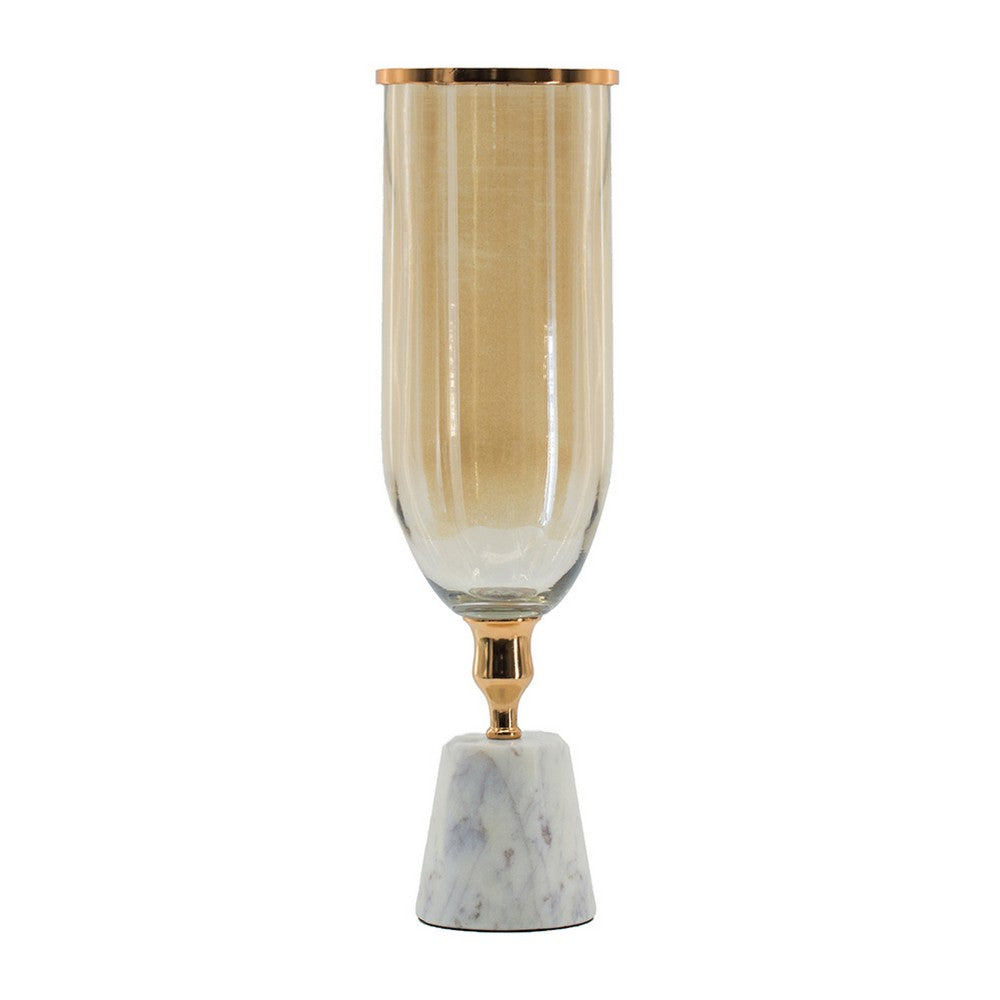 Kylie Decorative Vase with White Marble Base, Aluminum, Gold Glass 19 Inch - BM350314