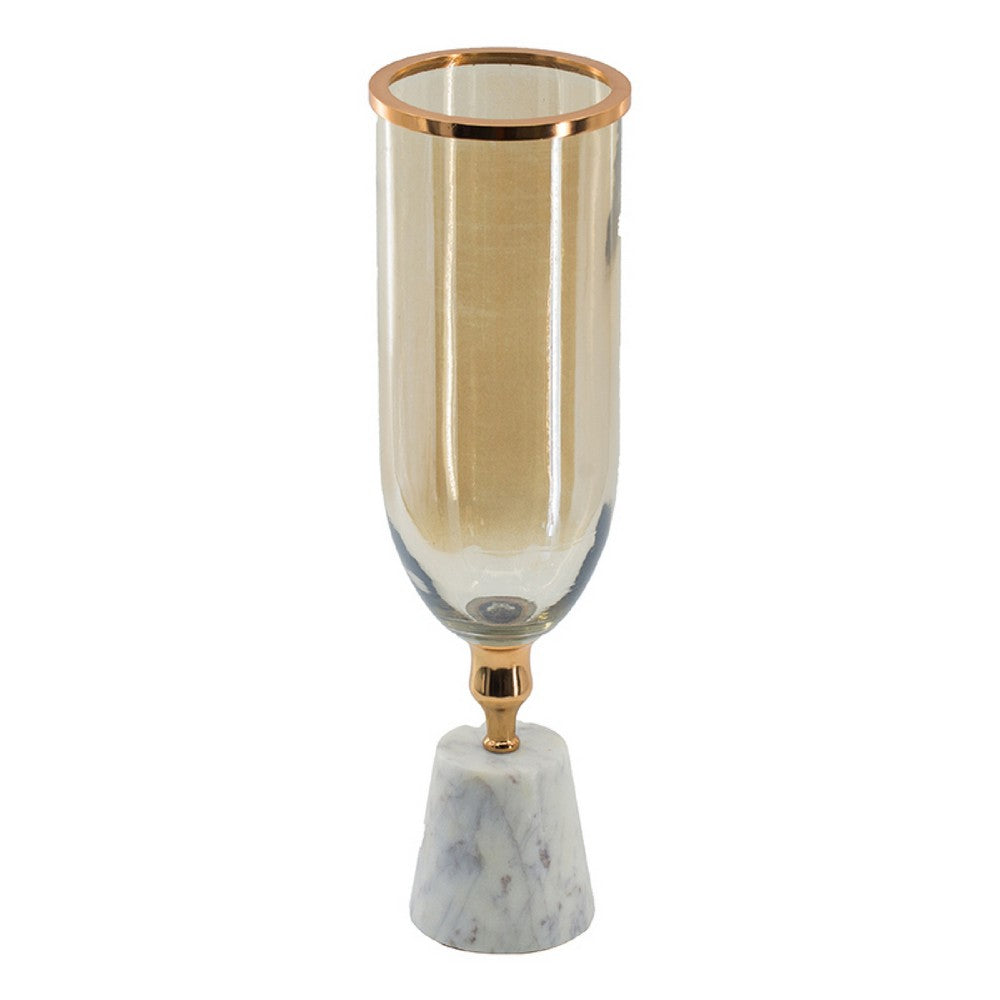Kylie Decorative Vase with White Marble Base, Aluminum, Gold Glass 19 Inch - BM350314