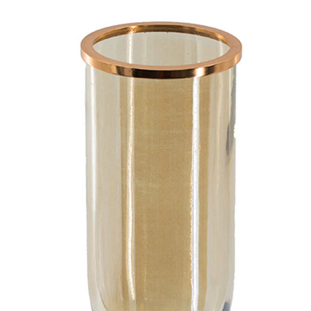 Kylie Decorative Vase with White Marble Base, Aluminum, Gold Glass 19 Inch - BM350314