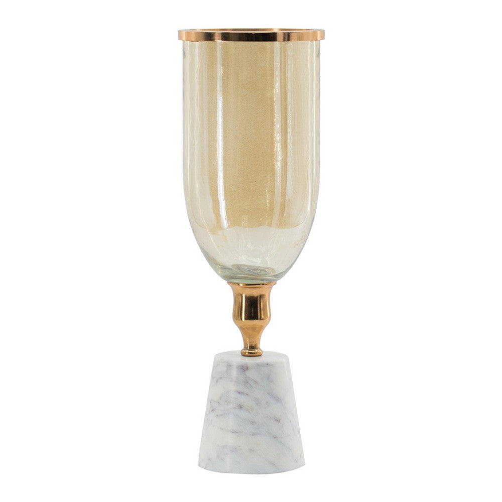 Kylie Decorative Vase with White Marble Base, Aluminum, Gold Glass 16 Inch - BM350315