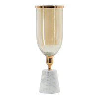 Kylie Decorative Vase with White Marble Base, Aluminum, Gold Glass 16 Inch - BM350315