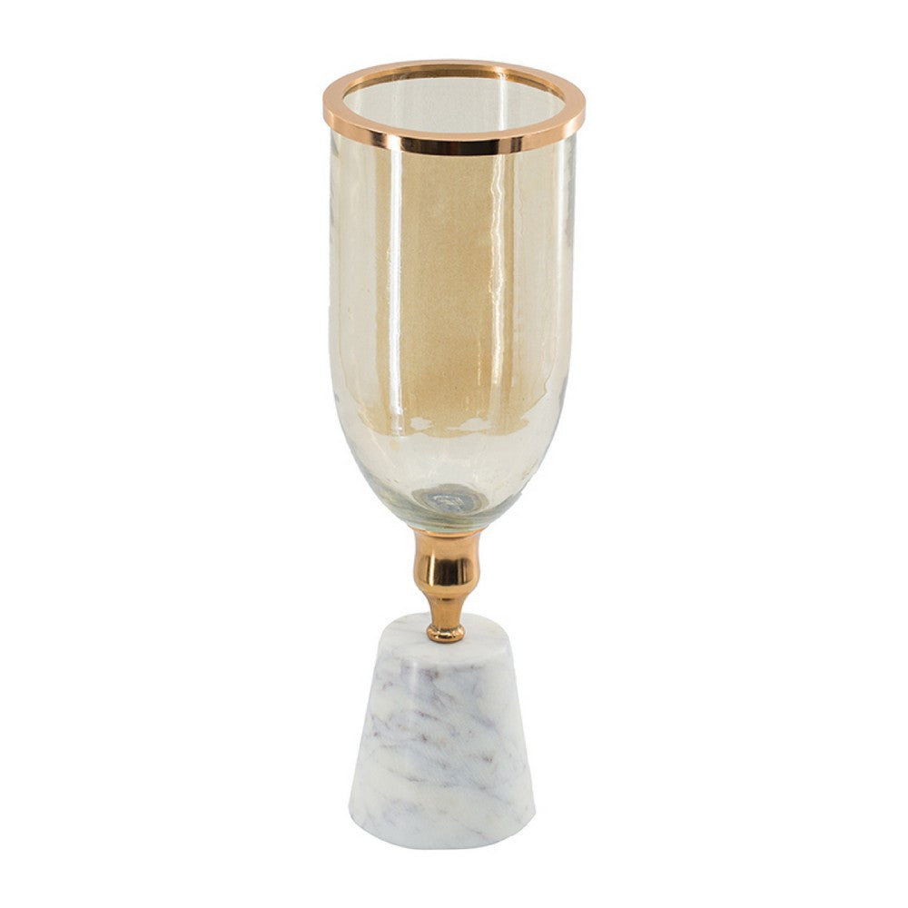 Kylie Decorative Vase with White Marble Base, Aluminum, Gold Glass 16 Inch - BM350315