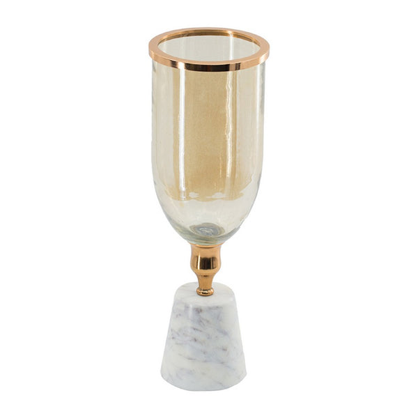 Kylie Decorative Vase with White Marble Base, Aluminum, Gold Glass 16 Inch - BM350315