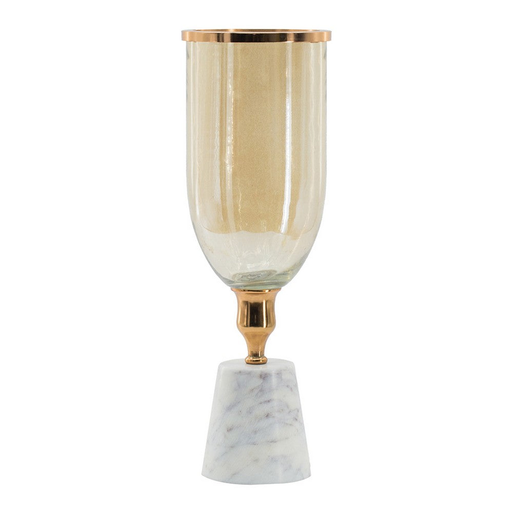 Kylie Decorative Vase with White Marble Base, Aluminum, Gold Glass 16 Inch - BM350315