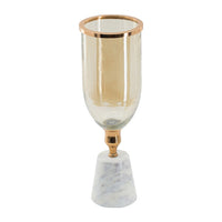 Kylie Decorative Vase with White Marble Base, Aluminum, Gold Glass 16 Inch - BM350315