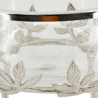 Dyna 13 Inch Bowl with Fine Glass and Floral Silver Aluminum Stand, Elegant - BM350316