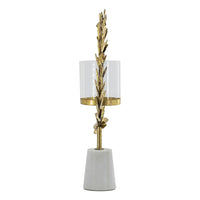 Gigi Candle Holder, Marble Base, Gold Leaf Wreath Ring, White Glass 20 Inch - BM350317