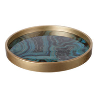 Jemin Decorative Tray with Swirl Patterns, Gold MDF Rim, Blue Glass 18 Inch - BM350318