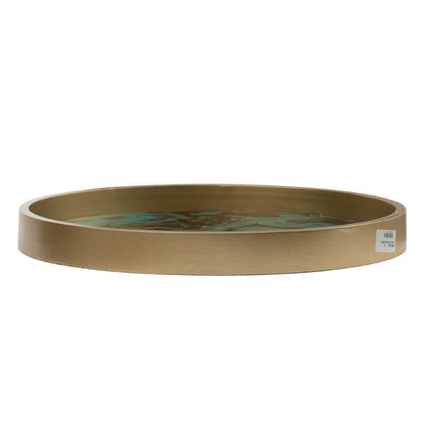 Jemin Decorative Tray with Swirl Patterns, Gold MDF Rim, Blue Glass 18 Inch - BM350318