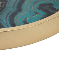 Jemin Decorative Tray with Swirl Patterns, Gold MDF Rim, Blue Glass 18 Inch - BM350318