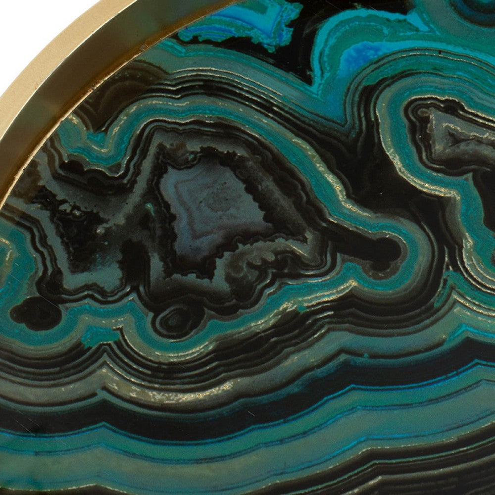 Jemin Decorative Tray with Swirl Patterns, Gold MDF Rim, Blue Glass 18 Inch - BM350318