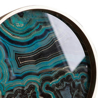 Jemin Decorative Tray with Swirl Patterns, Gold MDF Rim, Blue Glass 18 Inch - BM350318