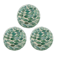 Sunny Decorative Ball Set of 3, Capiz Shell Details, Green Ceramic 12 Inch - BM350319