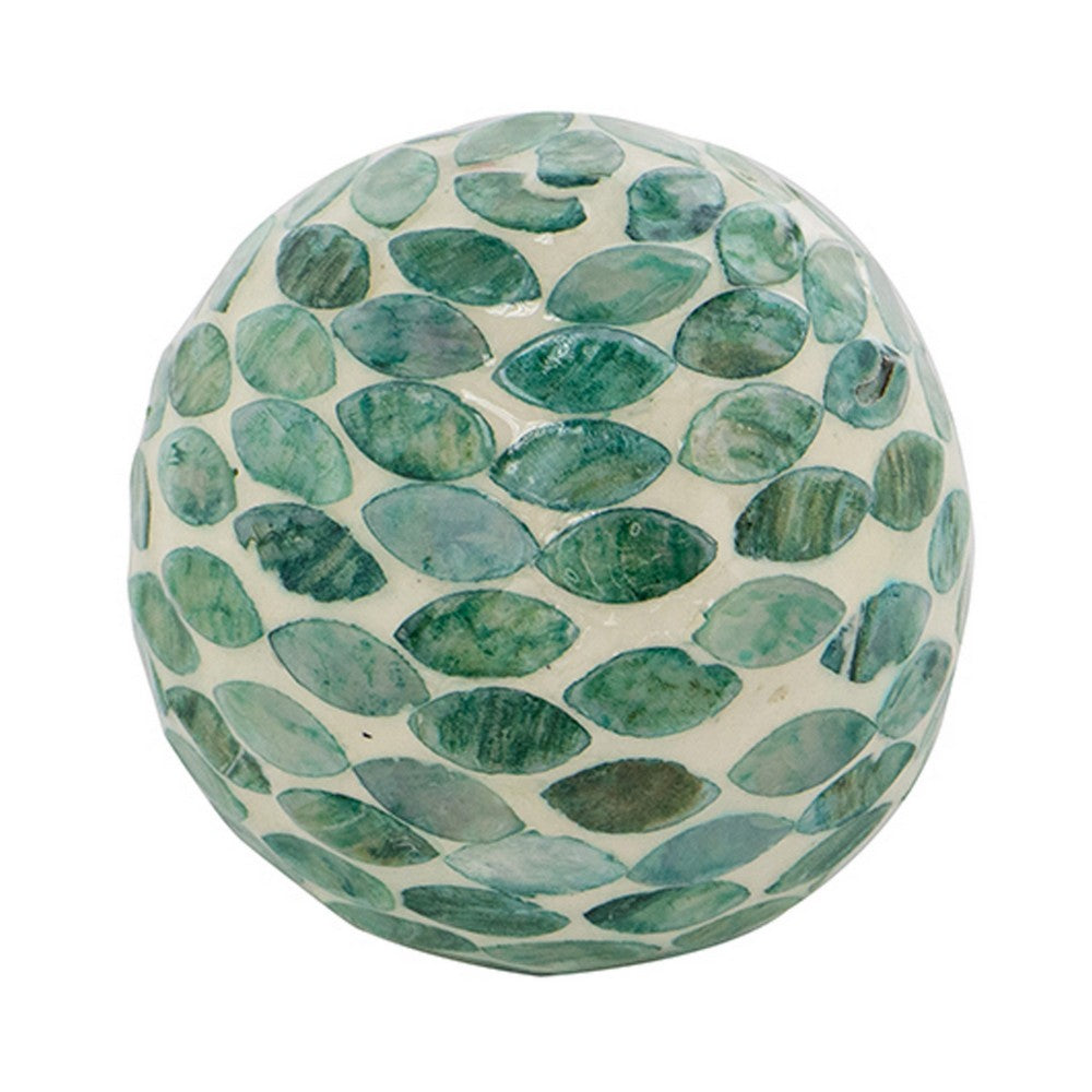 Sunny Decorative Ball Set of 3, Capiz Shell Details, Green Ceramic 12 Inch - BM350319