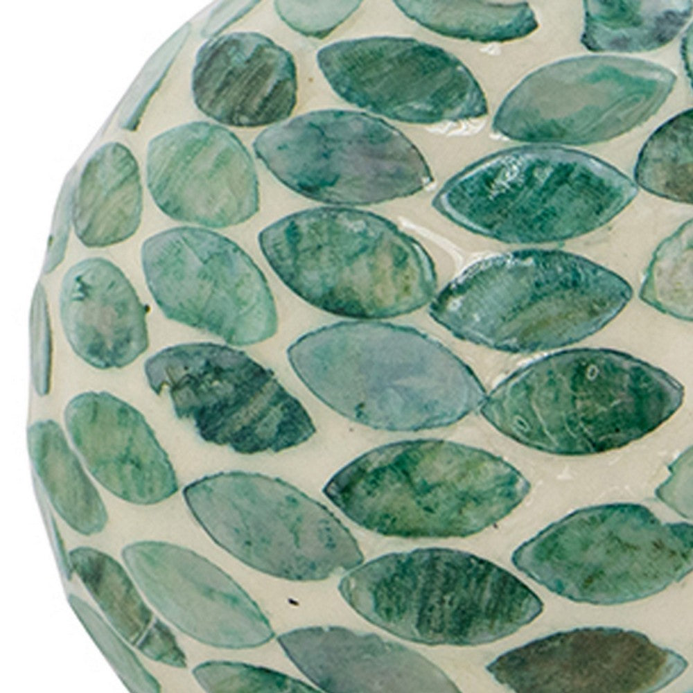 Sunny Decorative Ball Set of 3, Capiz Shell Details, Green Ceramic 12 Inch - BM350319