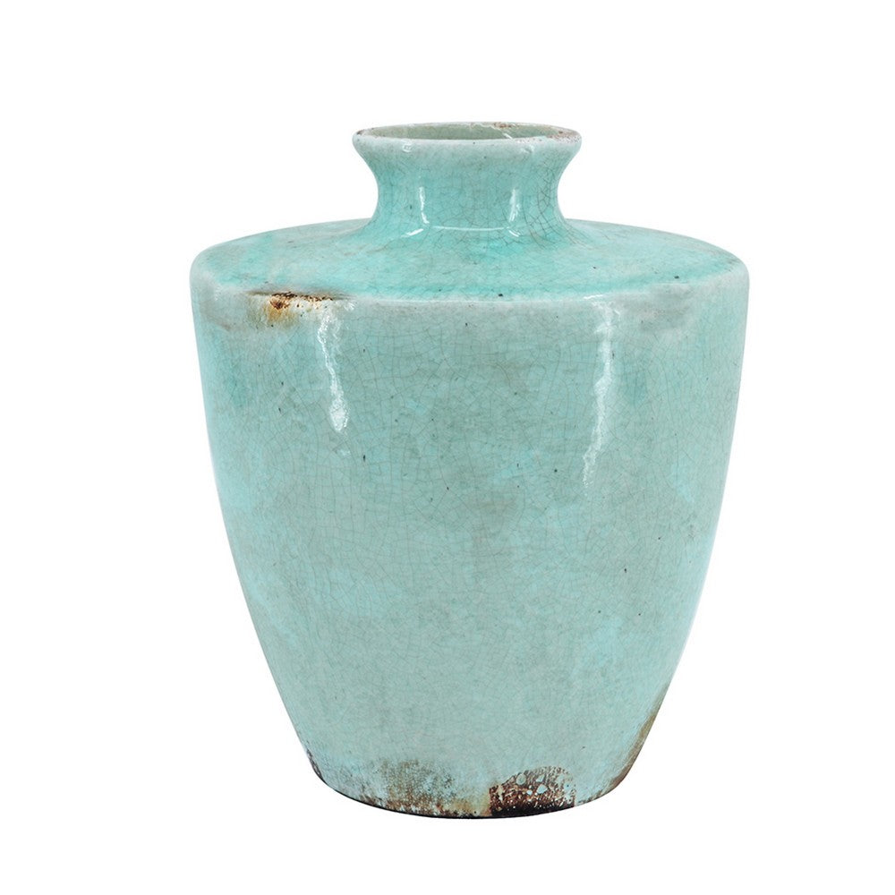 Haily Decorative Vase, Tapered Body and Narrow Neck, Blue Terracotta 12 Inch - BM350320