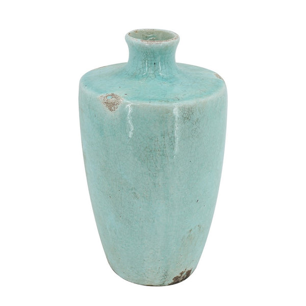 Haily Decorative Vase, Tapered Body and Narrow Neck, Blue Terracotta 12 Inch - BM350320
