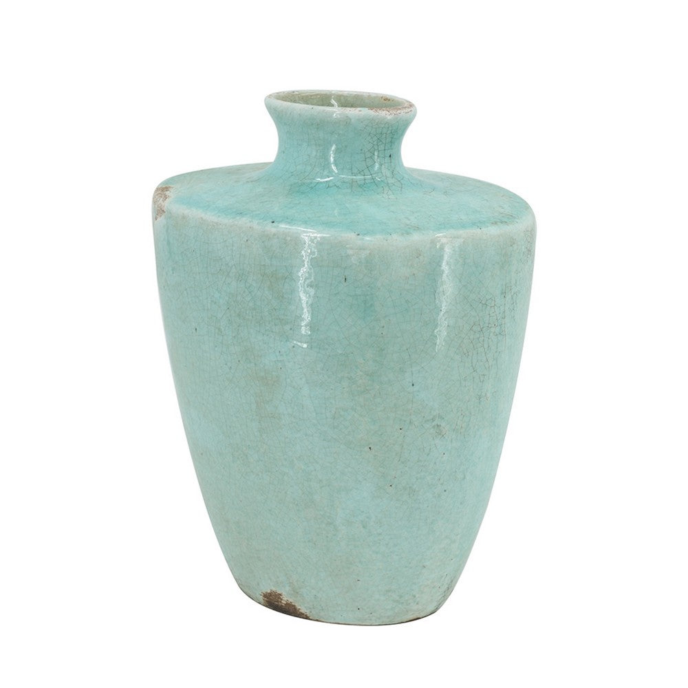 Haily Decorative Vase, Tapered Body and Narrow Neck, Blue Terracotta 12 Inch - BM350320