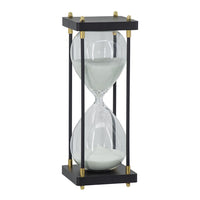 Judy Decorative Hourglass Timer, Brown Wood, Black Iron Rods, Glass 12 Inch - BM350321