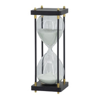 Judy Decorative Hourglass Timer, Brown Wood, Black Iron Rods, Glass 12 Inch - BM350321
