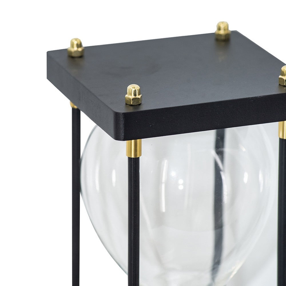 Judy Decorative Hourglass Timer, Brown Wood, Black Iron Rods, Glass 12 Inch - BM350321