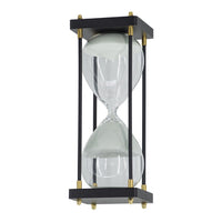 Judy Decorative Hourglass Timer, Brown Wood, Black Iron Rods, Glass 12 Inch - BM350321