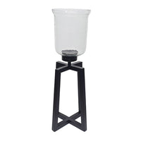 Cole Large Candle Holder, Open Crossed Black Iron, Clear Glass 23 Inch - BM350322