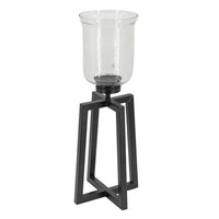 Cole Large Candle Holder, Open Crossed Black Iron, Clear Glass 23 Inch - BM350322