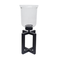 Cole Small Candle Holder, Black Iron Open X Frame, Clear Glass 19 Inch - BM350323