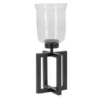 Cole Small Candle Holder, Black Iron Open X Frame, Clear Glass 19 Inch - BM350323