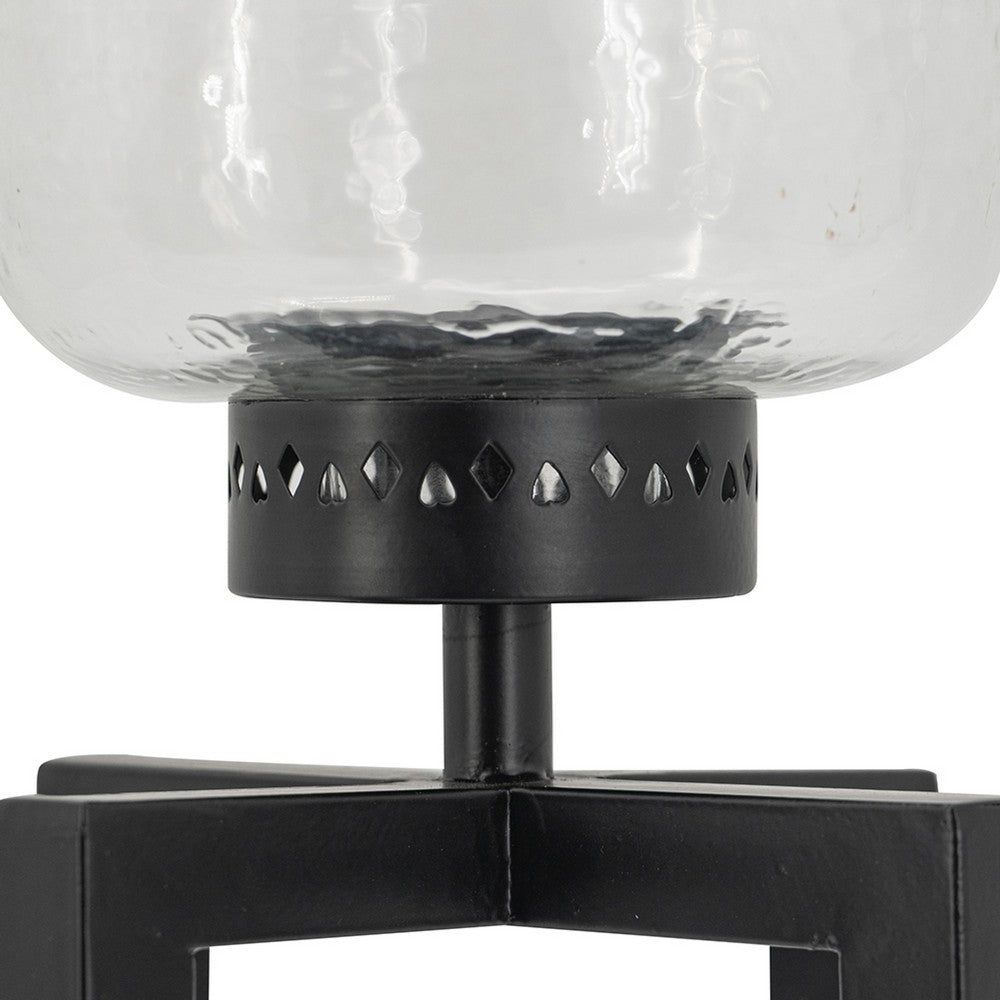 Cole Small Candle Holder, Black Iron Open X Frame, Clear Glass 19 Inch - BM350323
